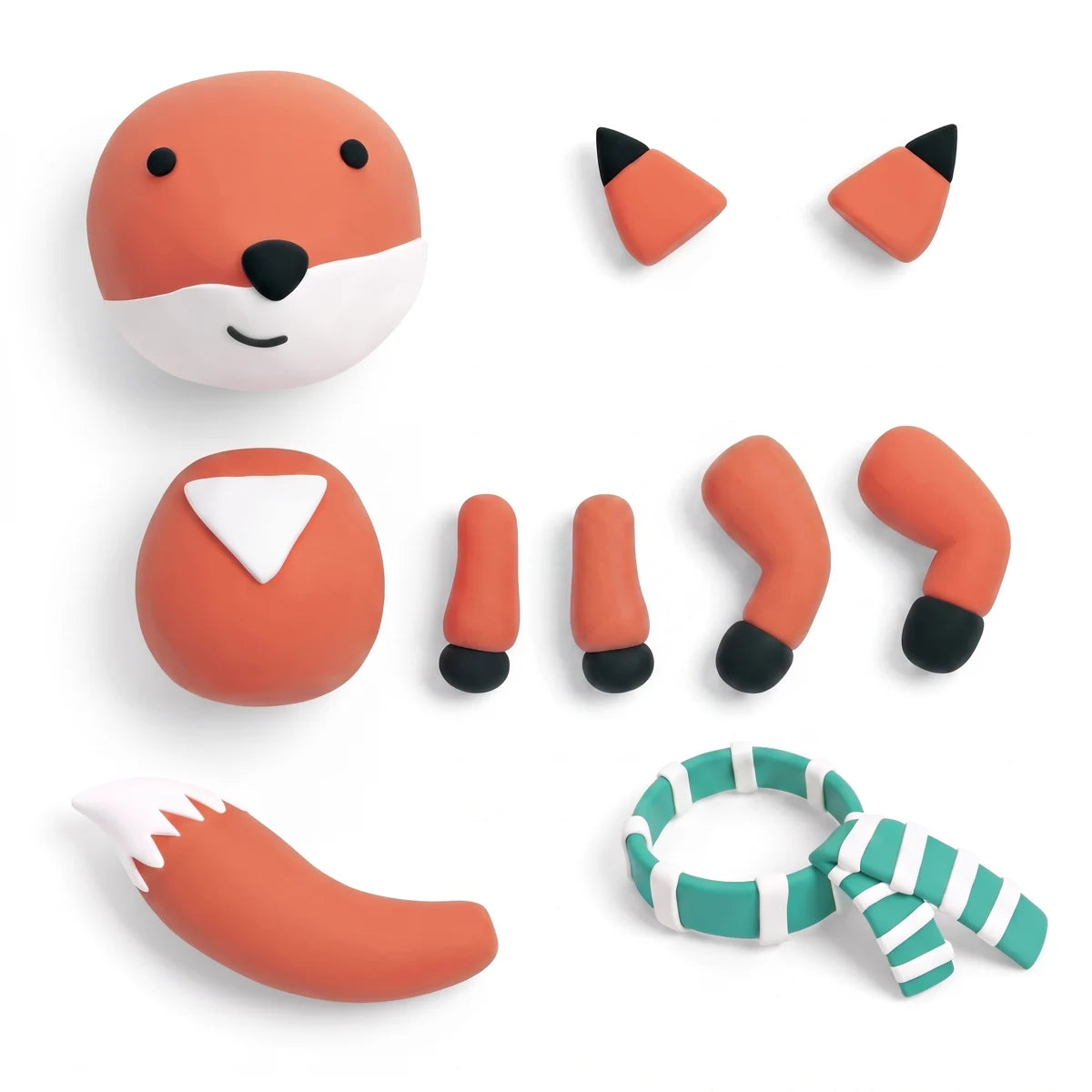 Clay pieces ready to become Foxy